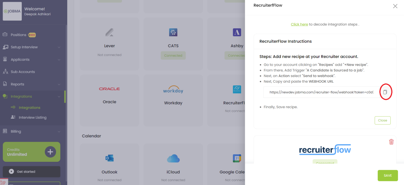 Jobma Integrates with Recruiterflow Step 5