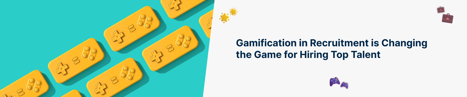 Yellow game controller buttons on turquoise background, symbolizing gamification in recruitment.